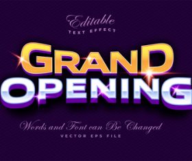 Grand opening editable font and 3d effect vector