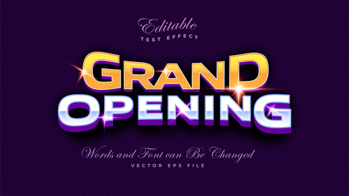 Grand opening editable font and 3d effect vector