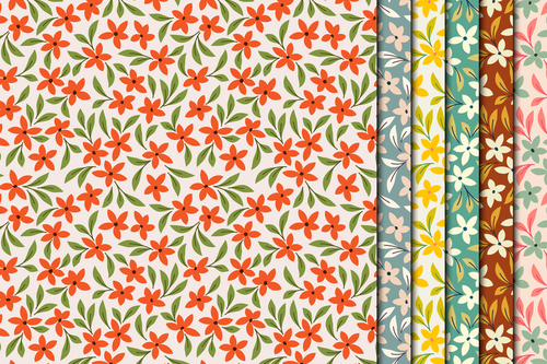 Green leaf red flowers seamless pattern vector