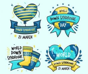 Hand-drawn world down syndrome day label collection vector