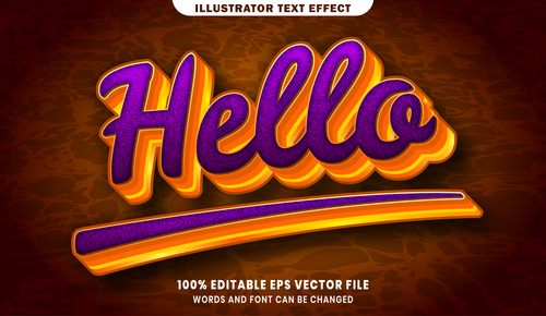 Hello 3d editable text style effect vector