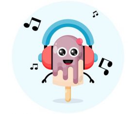 Ice cream cartoon illustration vector with headphones