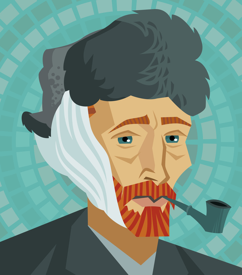 Illustration vector of van gogh holding a pipe