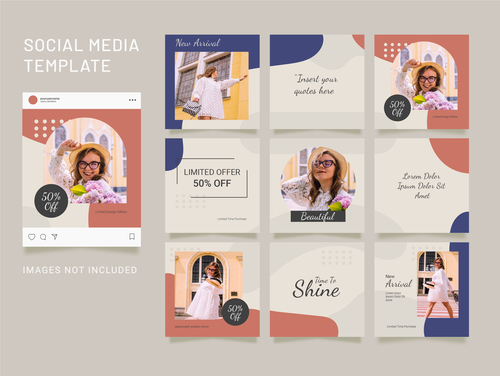 Instagram puzzle feed template fashion women vector