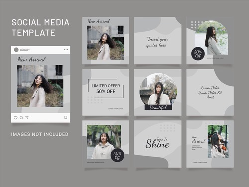 Instagram puzzle template fashion women feed vector