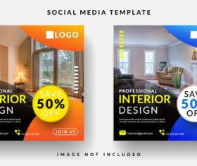Interior decoration social media template vector