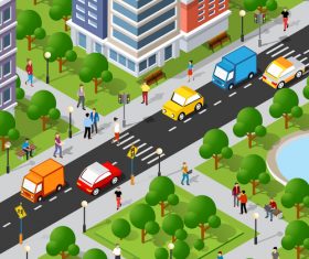 Isometric 3d illustration vector of street