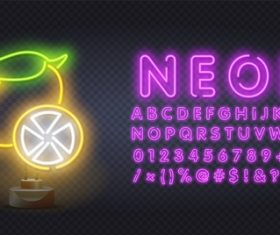 Lemon neon style logo and font background vector