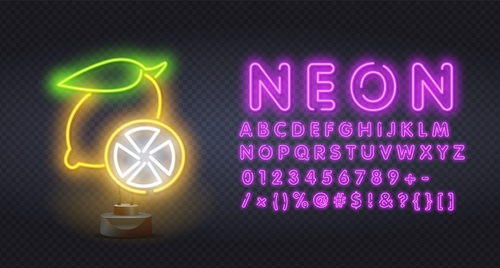Lemon neon style logo and font background vector