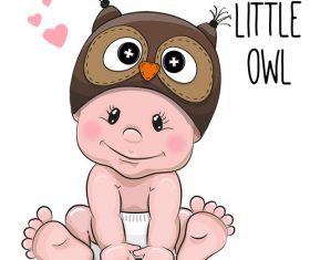 Little owl cartoon illustration vector