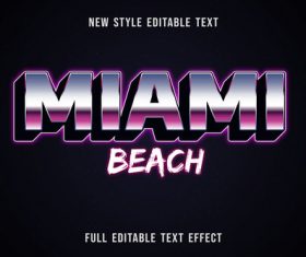 Miami beach editable text effect vector