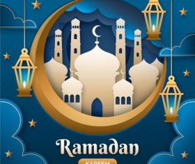 Mosque silhouette Ramadan Kareem card vector