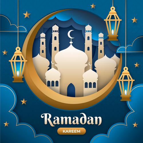 Mosque silhouette Ramadan Kareem card vector