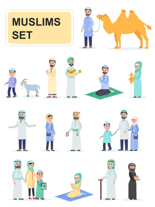 Muslims flat people characters vector