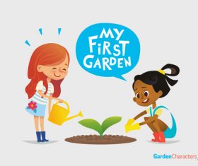 My first garden cartoon illustration vector