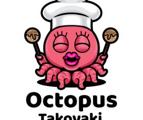 Octopus takoyaki mascot logo vector