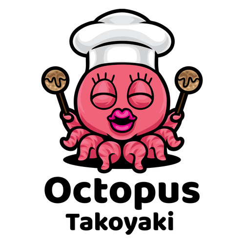 Octopus takoyaki mascot logo vector