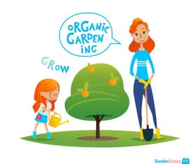 Organic gardening cartoon illustration vector