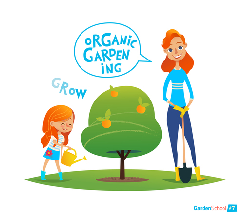 Organic gardening cartoon illustration vector