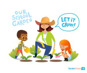 Our school garden cartoon illustration vector