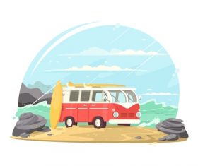 Parked by the sea car cartoon illustration vector