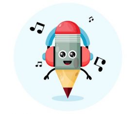 Pencil cartoon illustration vector with headphones