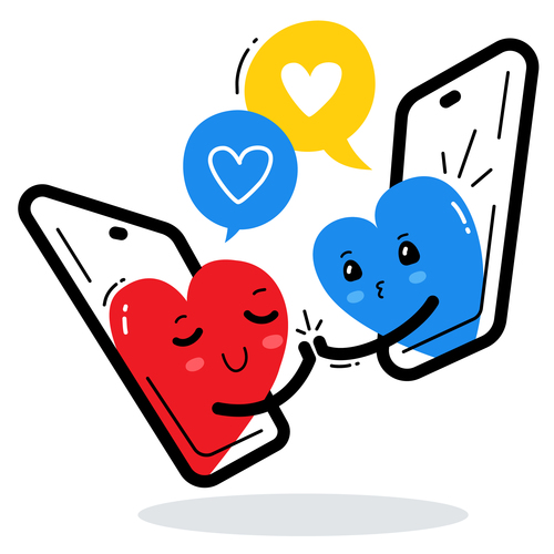 Phone dating cartoon illustration vector