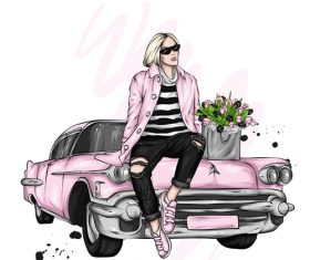 Pink fashion clothes and accessories watercolor illustration vector
