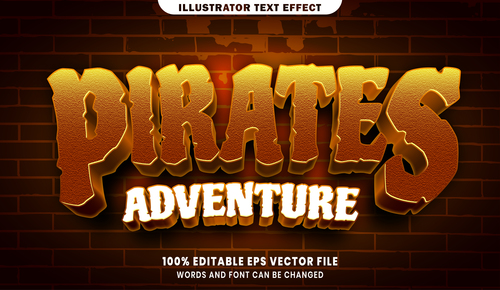 Pirates adventure 3d editable text style effect vector