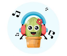 Plant cartoon illustration vector with headphones