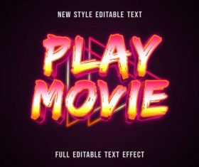 Play movie editable text effect vector