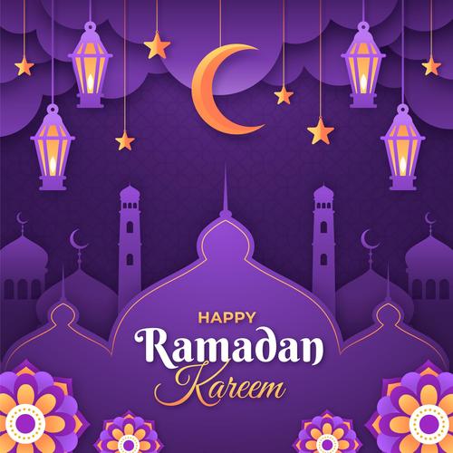 Purple Ramadan Kareem Card Vector Free Download