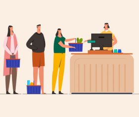 Queue of people at grocery people illustration vector