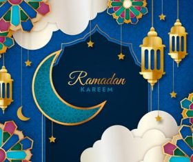 Ramadan Kareem blue exquisite card vector
