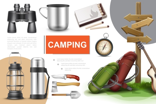 Real 3d illustration camping vector