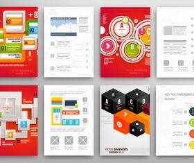 Red background infographics double-sided template design vector