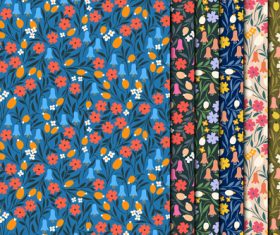 Red flowers seamless pattern on blue background vector