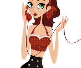 Retro fashion girl cartoon illustration vector