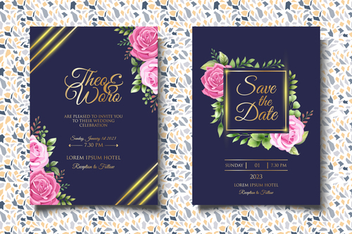 Rose flower glitter wedding invitation card vector