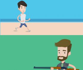 Running and shooting cartoon illustration vector