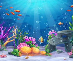 School of fish deep sea world cartoon vector
