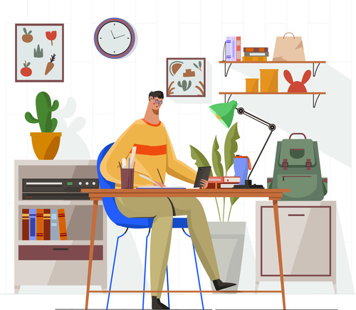 School task at home illustration vector