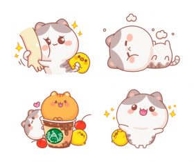 Set of happy cute cats cartoon illustration vector