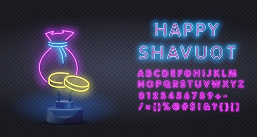 Shavuot neon style logo and font background vector