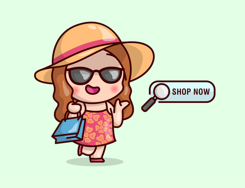 Shop now woman icon vector