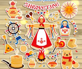 Shrovetide people and food silhouette vector