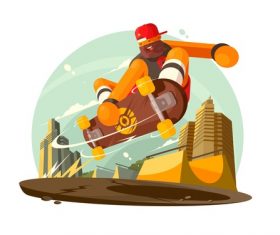 Skateboard jumping cartoon illustration vector