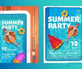 Summer party cartoon flyers vector