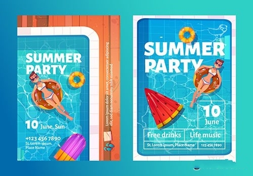 Summer party cartoon flyers vector