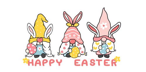 Three cute sweet easter bunny ears gnome banner vector